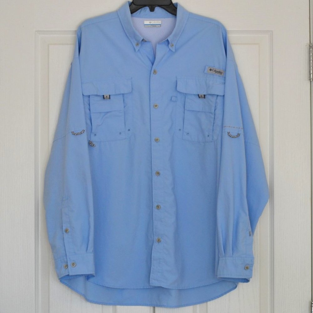 Columbia PFG Men's Fishing Shirt Long Sleeve Blue Vented